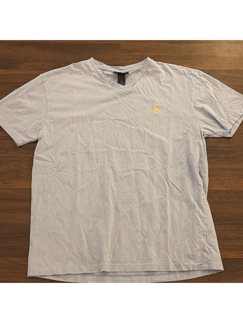 Polo Ralph Lauren Shirt Mens M Blue V Neck Yellow Pony Logo Classic Fit